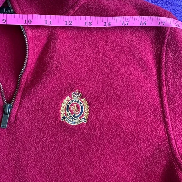 VINTAGE Ralph Lauren Zip Pullover‎ 1/4 Zip Fleece Sweater Size Small Petite Red - Picture 5 of 8